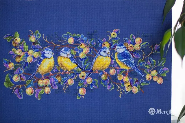 Merejka Titmouses borduurpakket 38x15 donkerblauw