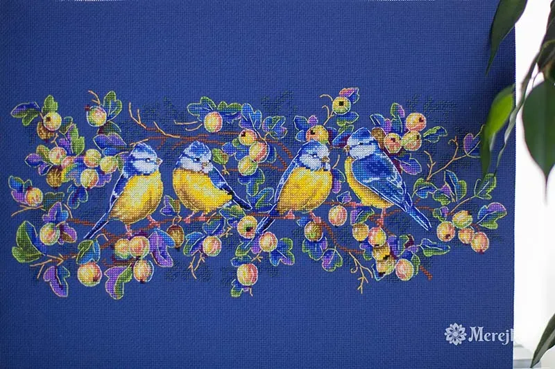 Merejka Titmouses borduurpakket 38x15 donkerblauw