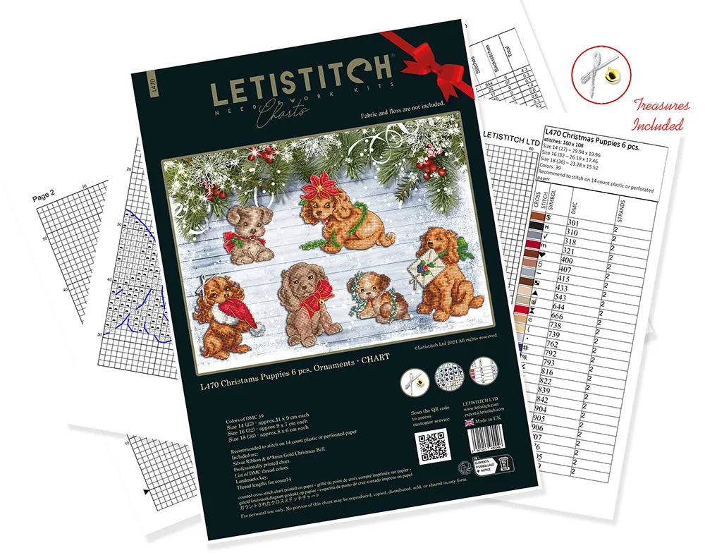 Leti Stitch Christmas Puppies telpatroon pdf 6 ornamenten