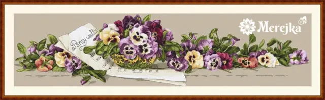 Merejka Pansy Waltz borduurpakket ecru 89x23 cm 34 kleuren