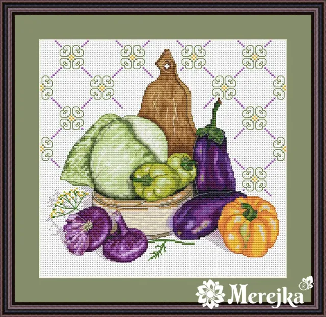 Merejka Le Pourpre borduurpakket 25x25 stilleven groente