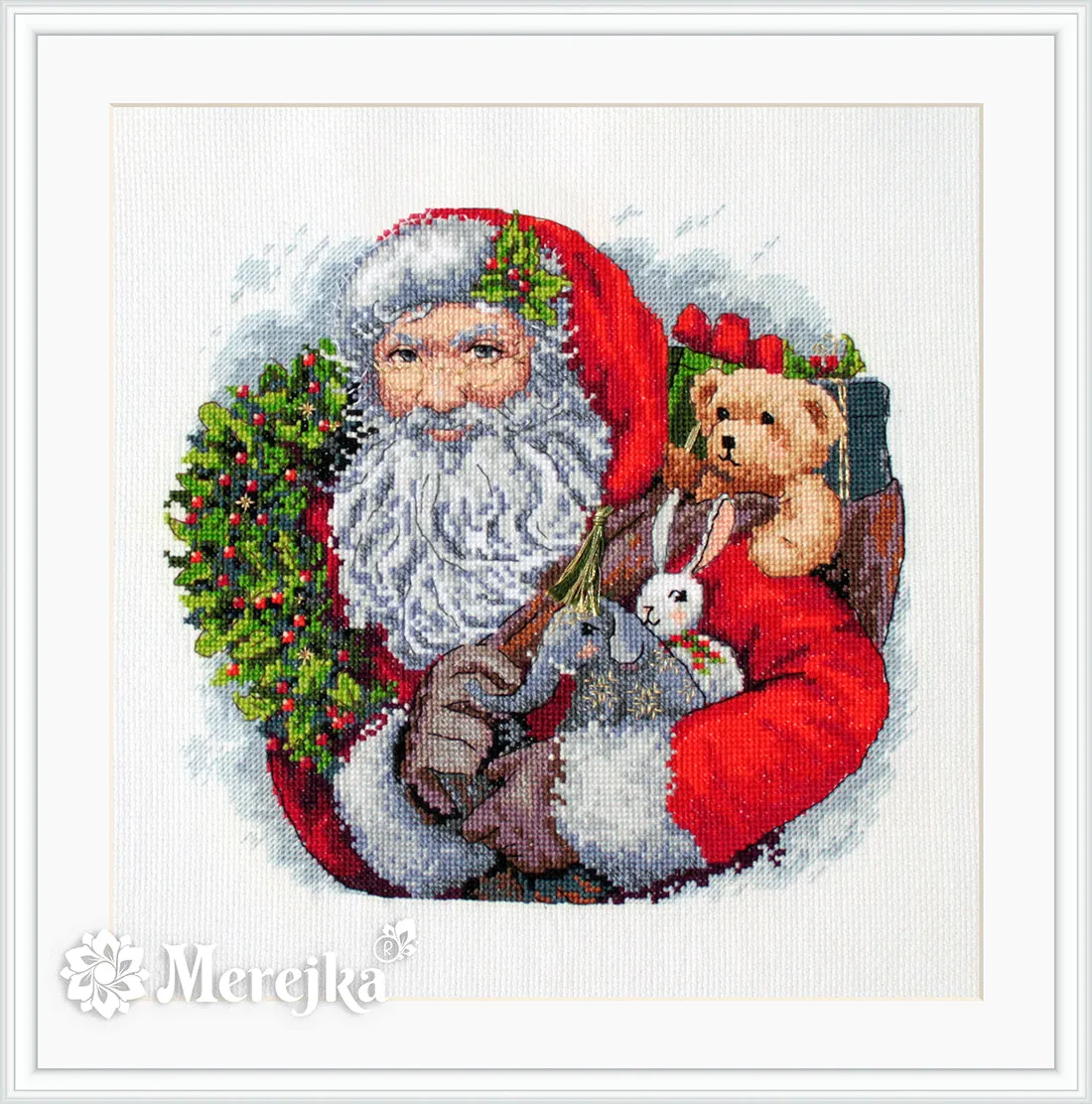 Merejka Santa with Wreath borduurpakket 20x20 kerst
