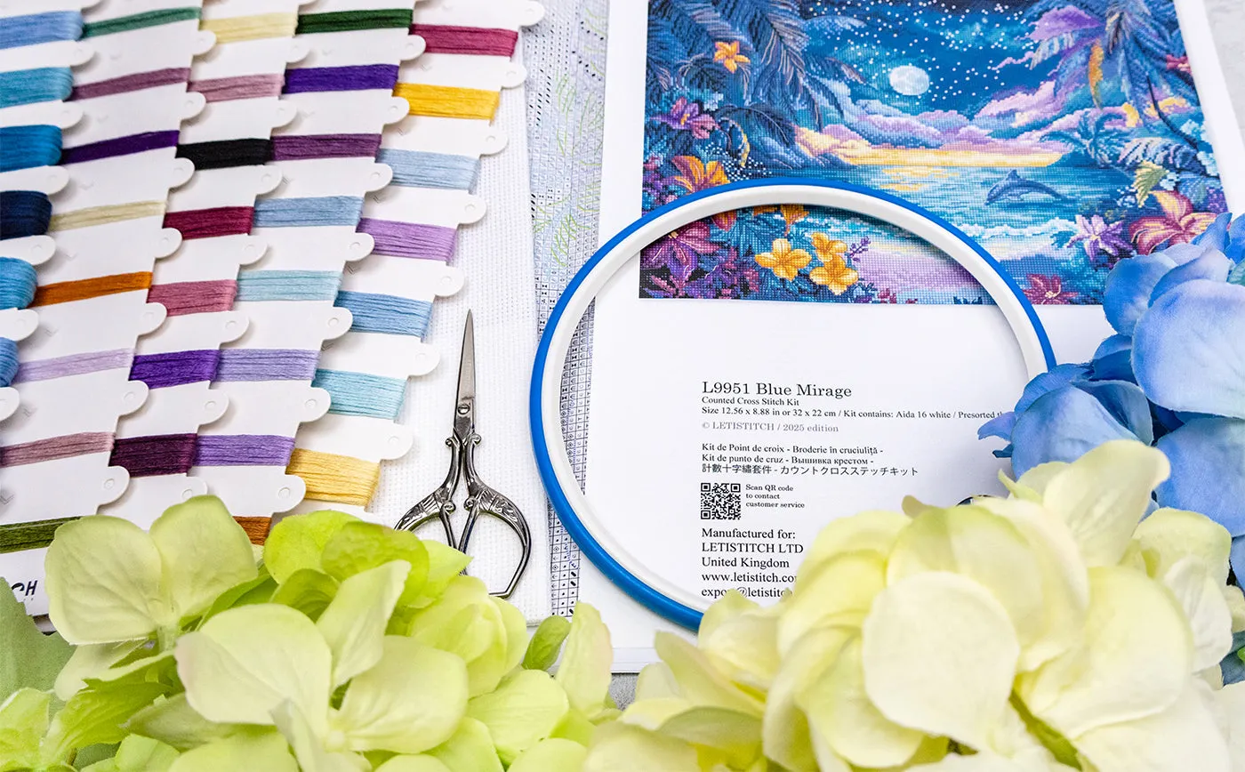 Leti Stitch L9951 Blue Mirage kruissteekpakket Aida 32x22 cm