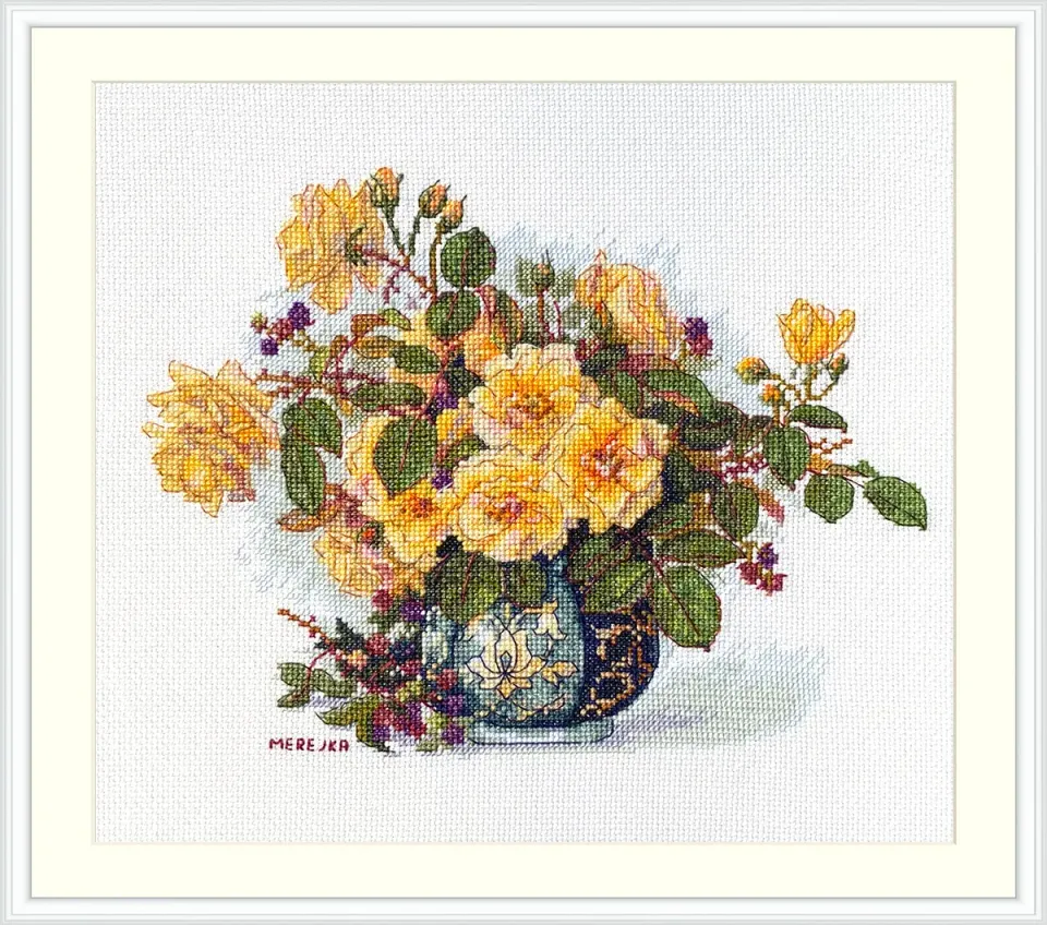Merejka Roses and Berries borduurpakket wit 23x17,5 cm