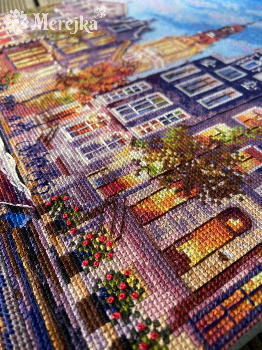 Merejka Amsterdam borduurpakket Aida 16 blauw-grijs 30x39,5