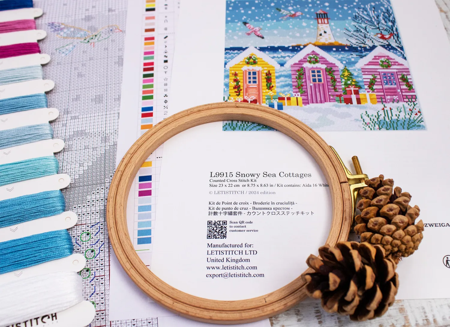 Leti Stitch L9915 Snowy Sea Cottages borduurpakket 23x22 cm winter