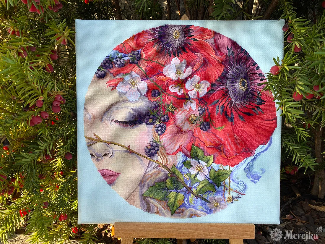 Merejka She Sleeps borduurpakket rond 28 cm ijsblauw