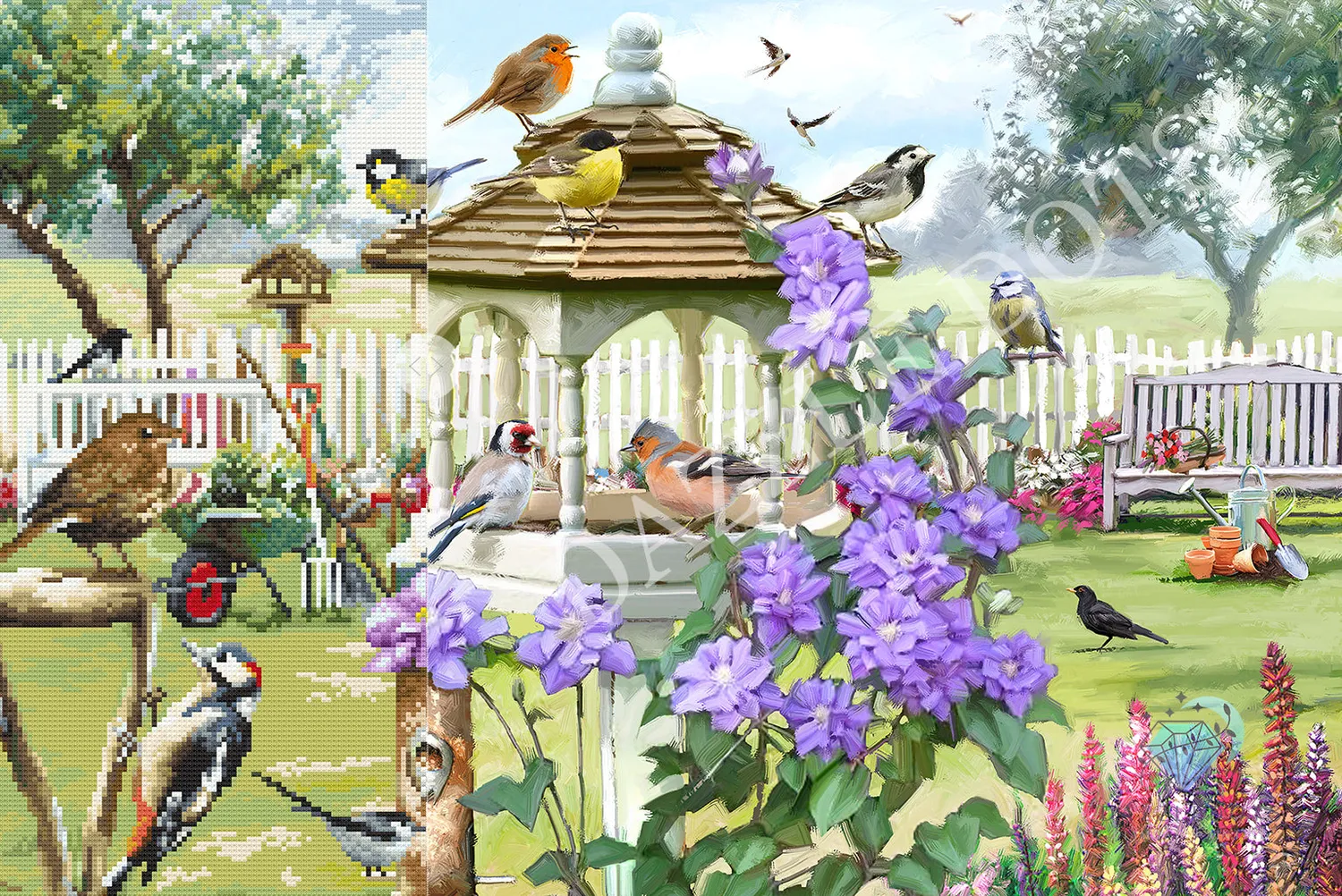 Leti Stitch LT14 Bird Table diamond painting 50x76 cm vogel