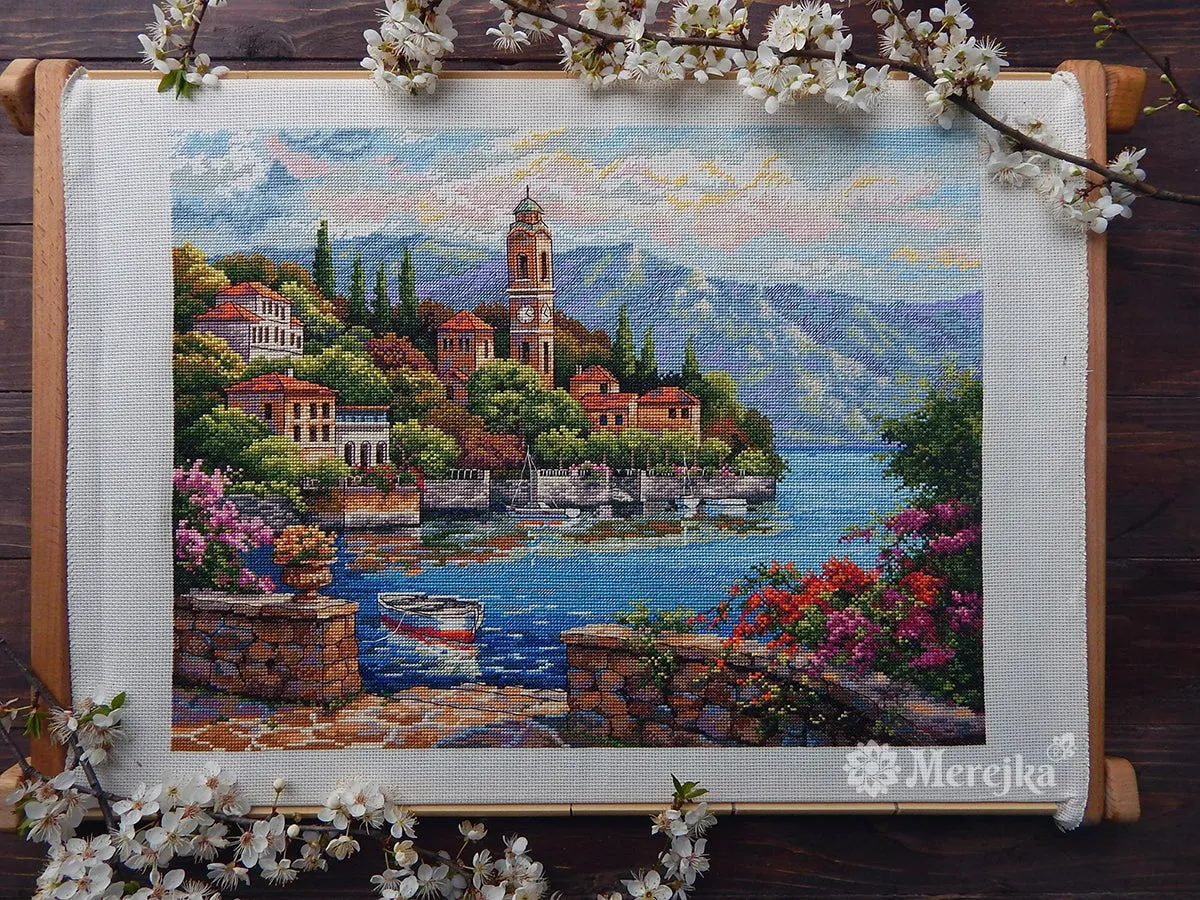Merejka Lago di Como borduurpakket 41x30 ecru 40 kleuren