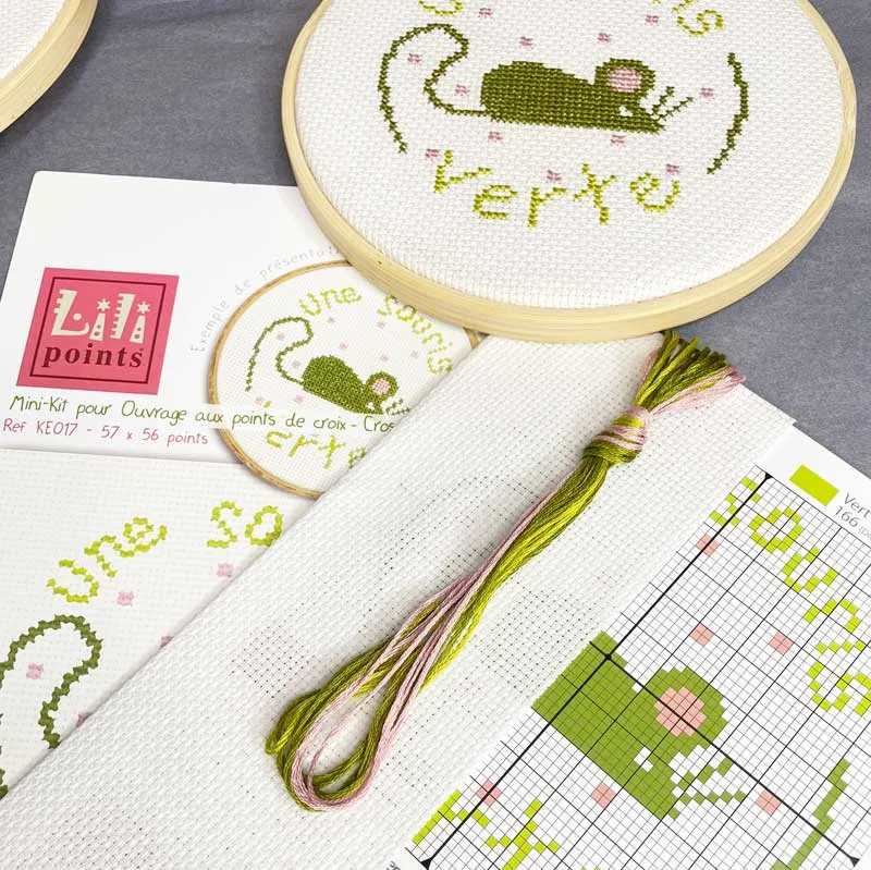LiliPoints Une souris verte minikit borduurpakket 11cm