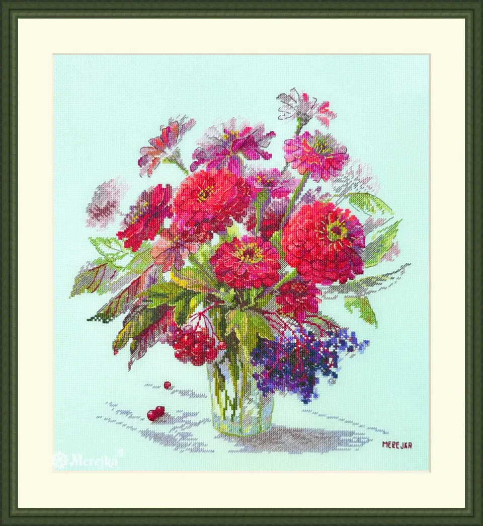Merejka September Colour borduurpakket Aida 16 ijsblauw