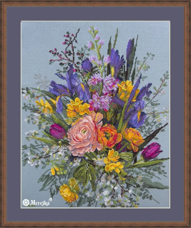 Merejka Garden Awakening borduurpakket Aida 16 blauw-grijs