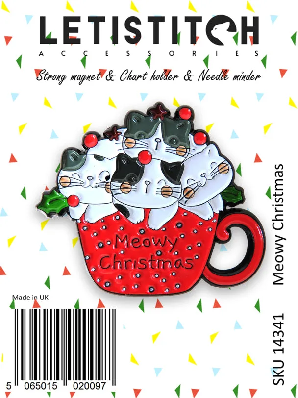 Leti Stitch 14341 Meowy Christmas magneet needle minder 40mm