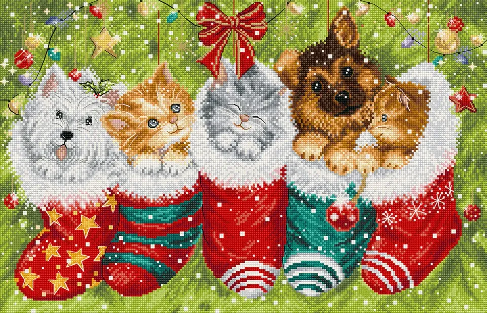 Leti Stitch L9940 Dogs and Cats in Stockings borduurpakket 37x24cm