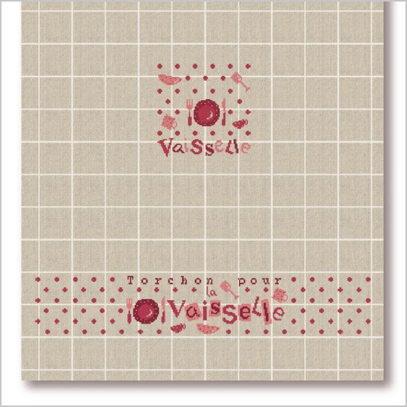 LiliPoints Tea-towel Dishes red borduurpakket theedoek