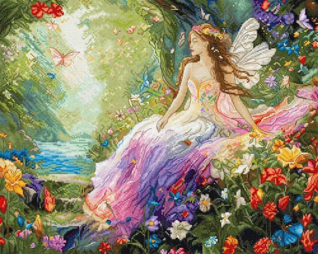 Leti Stitch L9932 Enchanted Spring borduurpakket 40x32 cm fantasy