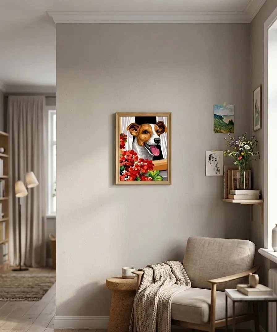 SEG Margot de Paris Puppy & Geraniums canvas 40x50 cm