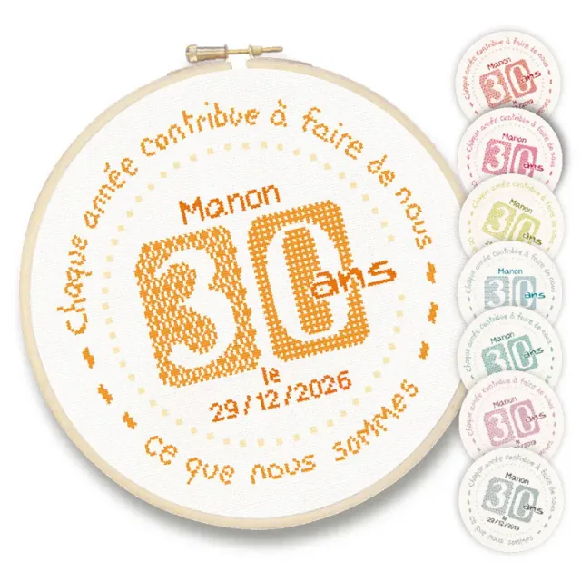 LiliPoints 30 borduurpatroon cijfer rond 8 kleuren
