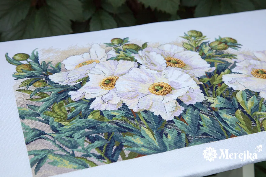 Merejka Garden Beauties borduurpakket Aida 16 wit 50x31 cm