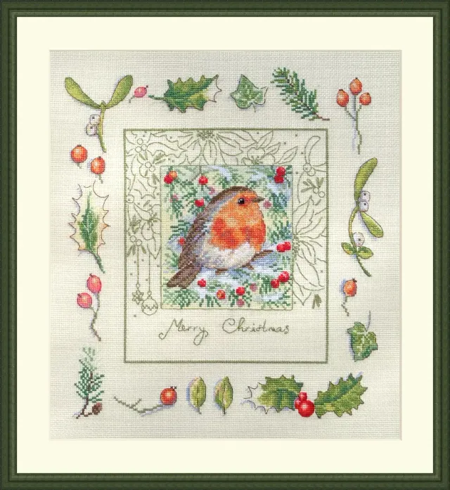 Merejka The Christmas Robin borduurpakket ecru 26x27,5 cm