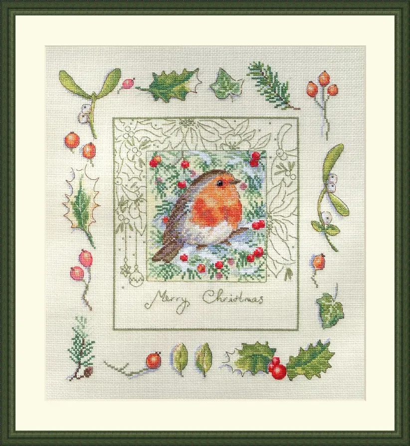 Merejka The Christmas Robin borduurpakket ecru 26x27,5 cm