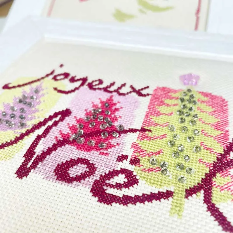 LiliPoints 3 Christmas Trees borduurpatroon roze met kralen