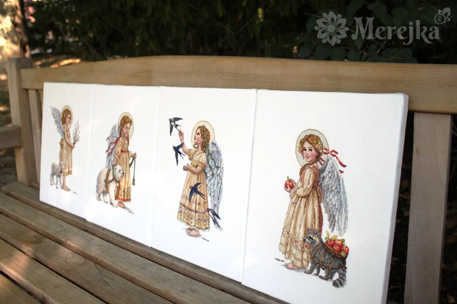 Merejka Summer Vibes borduurpakket Aida 16 wit vogel meisje