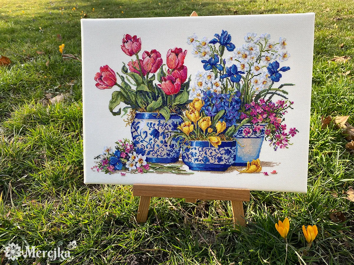 Merejka Spring Garden in Blue borduurpakket lente 37x26