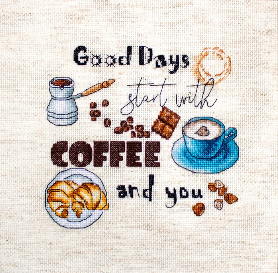 Leti Stitch 927 Coffee Time borduurpakket 15x14 cm rustico