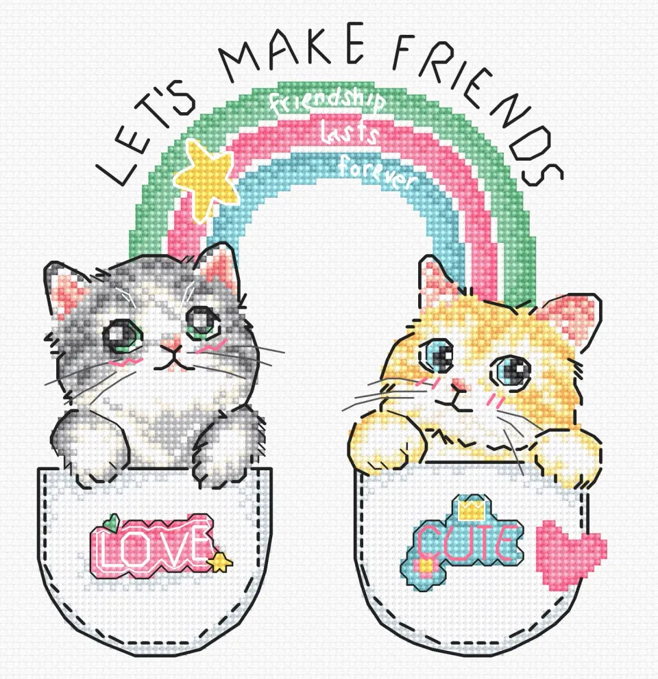 Leti Stitch L8043 Let's Make Friends borduurpakket 16x14 cm