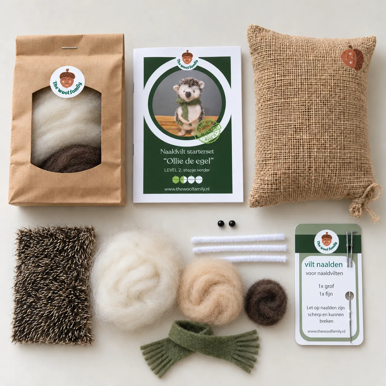 The Wool Family Ollie egel naaldviltpakket beginner+ wol