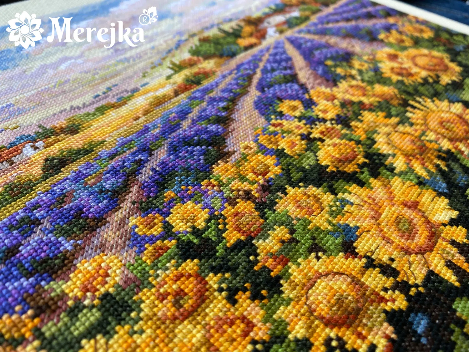 Merejka Fields of Lavender borduurpakket ecru 40 kleuren
