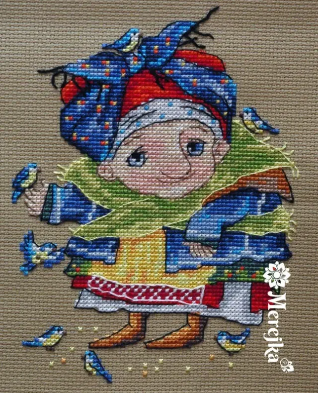 Merejka Blue Titmouse borduurpakket bruin 13x16 cm