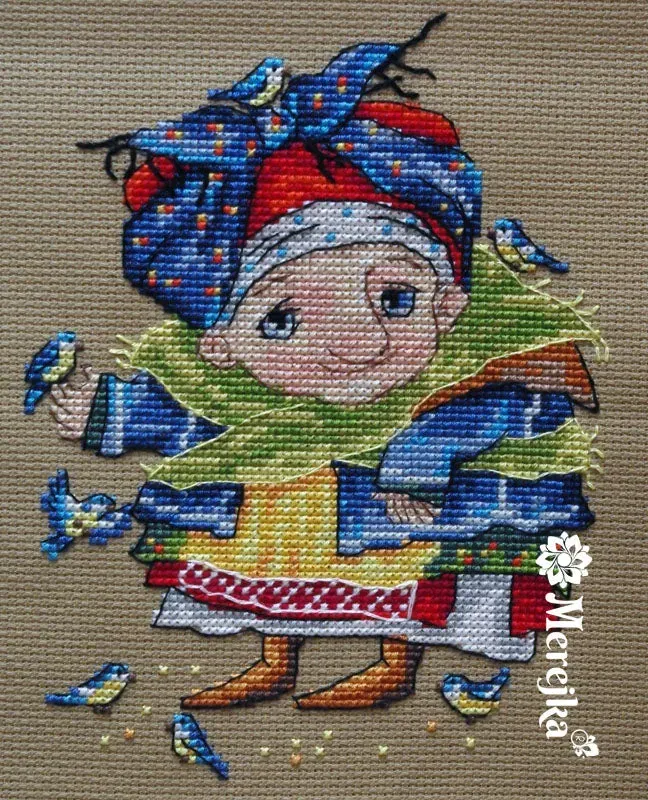 Merejka Blue Titmouse borduurpakket bruin 13x16 cm