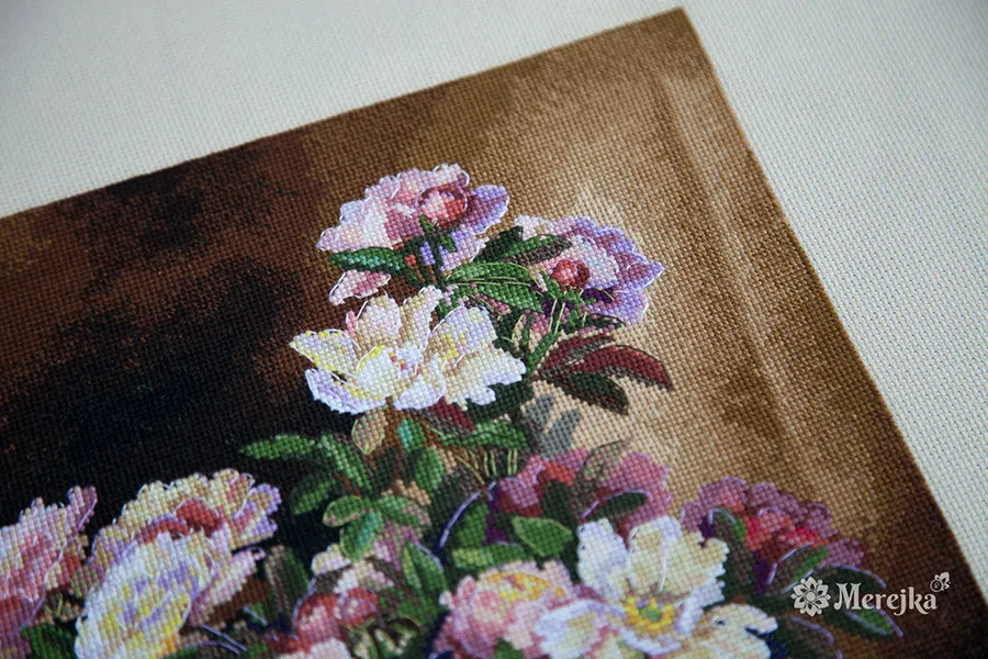 Merejka Lush Peonies borduurpakket 25x34 cm