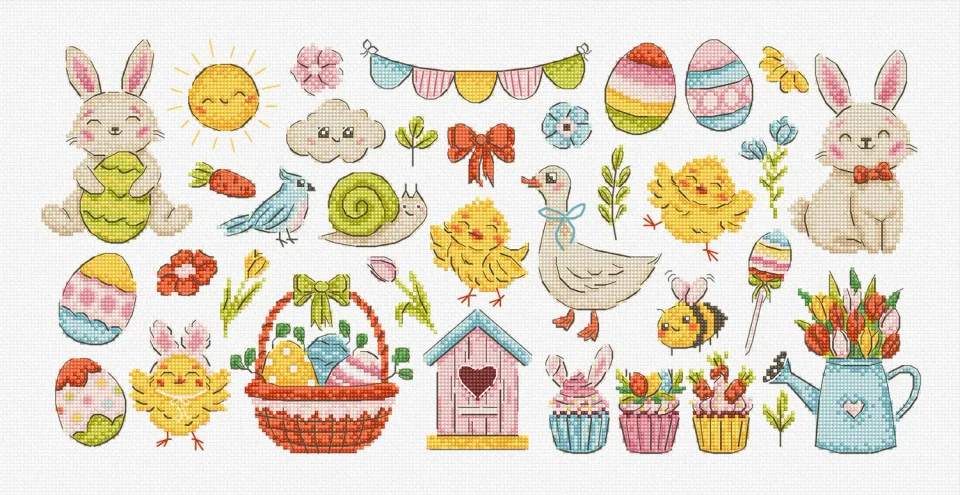 Leti Stitch L9980 Easter Sampler borduurpakket 40x19 cm