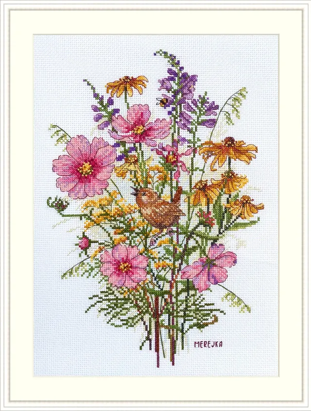 Merejka September Flowers and Wren borduurpakket 30x21