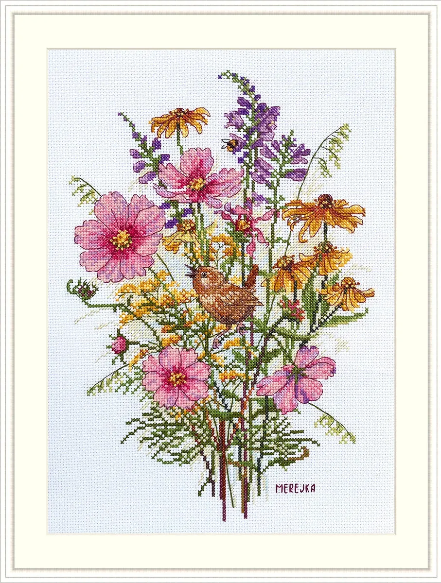 Merejka September Flowers and Wren borduurpakket 30x21
