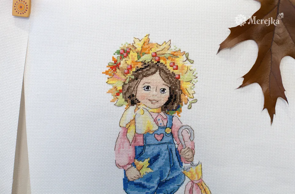 Merejka Autumn Girl borduurpakket 23x14 cm wit