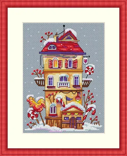 Merejka Winter House borduurpakket 19x14 cm blauwsgrijs