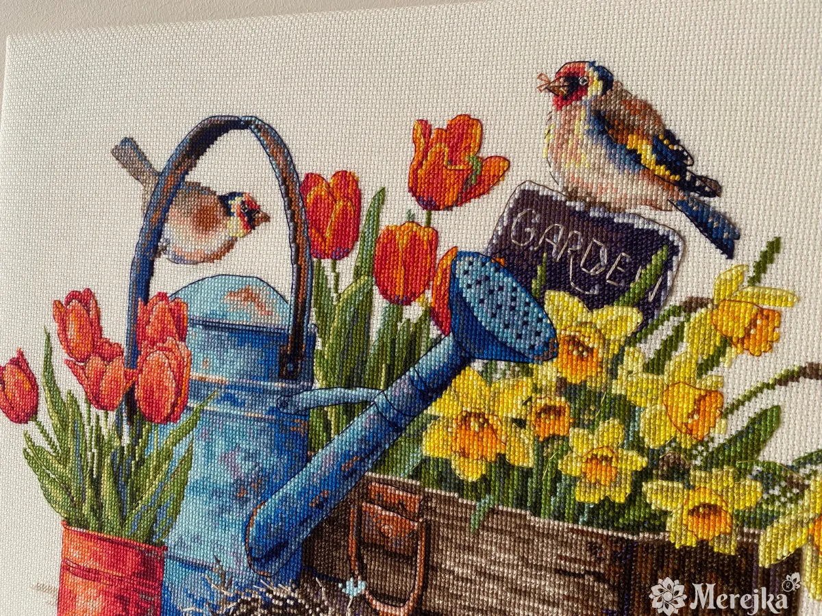 Merejka Spring Garden borduurpakket Aida 16 ecru
