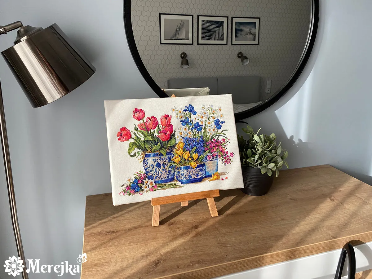 Merejka Spring Garden in Blue borduurpakket lente 37x26