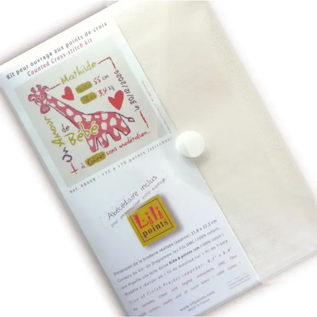 LiliPoints Giraffe Baby Girl borduurpakket geboorte 21,8cm