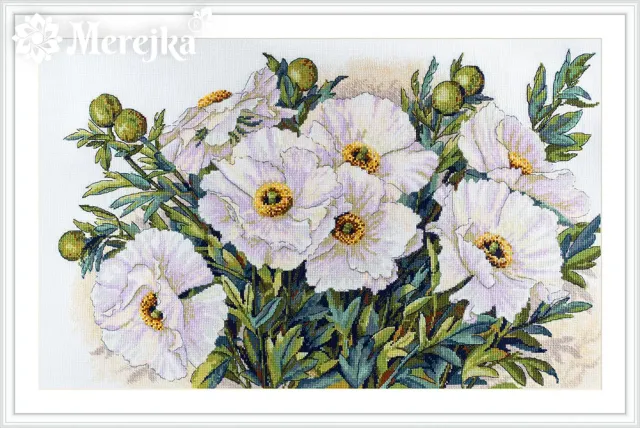 Merejka White Flowers borduurpakket 47x30 wit bloemen