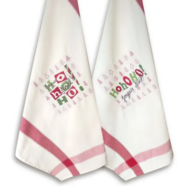 LiliPoints Ho ho ho borduurpatroon kerst theedoek rood