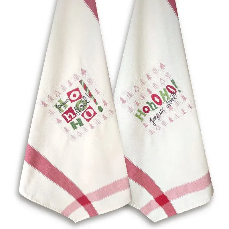 LiliPoints Ho ho ho borduurpatroon kerst theedoek rood