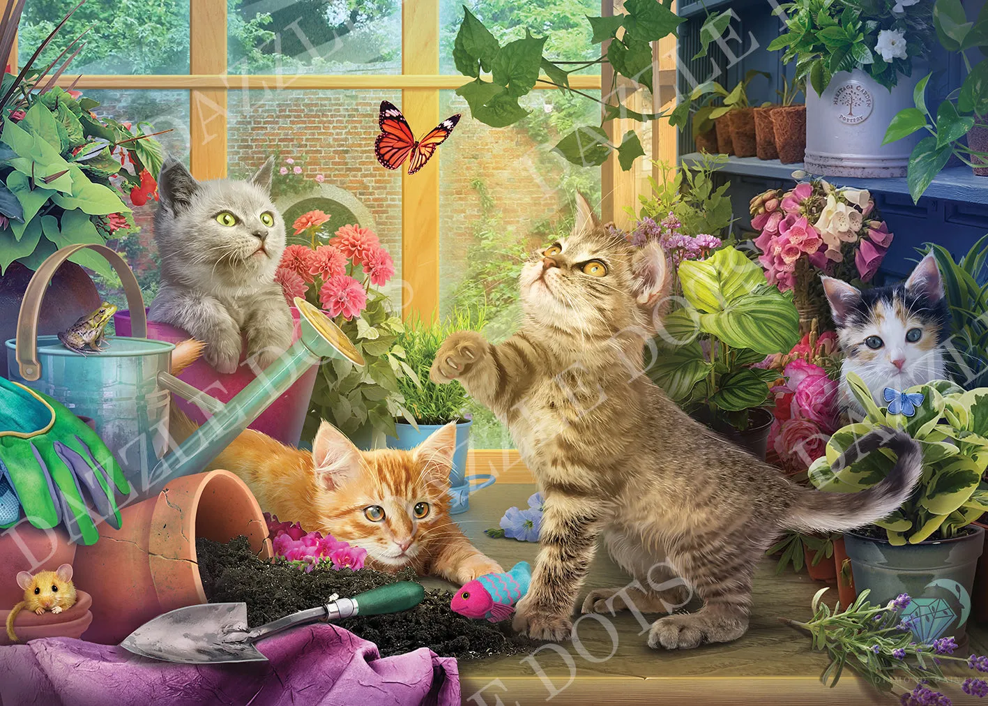 Leti Stitch Dazzle Dots Potting Shed Kittens diamond painting 80x60