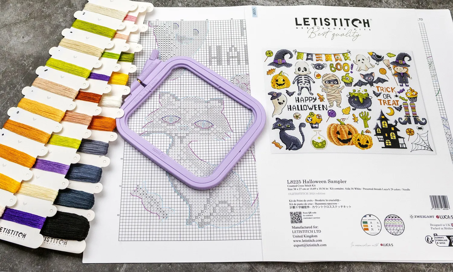 Leti Stitch L8225 Halloween Sampler borduurpakket 38x27 cm