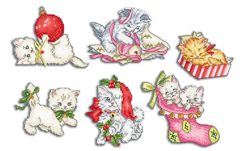 Leti Stitch Christmas Kitties telpatroon pdf 6 ornamenten