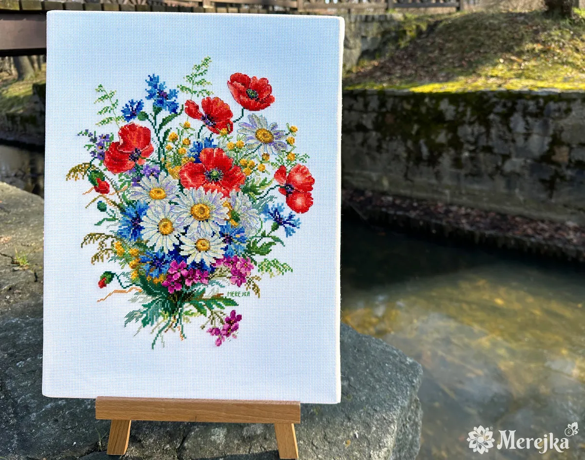 Merejka Meadow Blooms borduurpakket Aida 16 wit